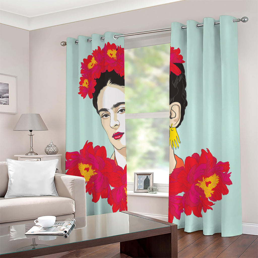 Frida Kahlo And Floral Print Blackout Grommet Curtains