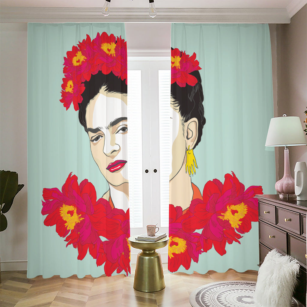 Frida Kahlo And Floral Print Blackout Pencil Pleat Curtains