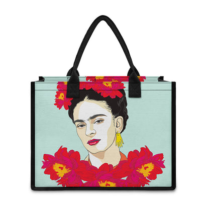 Frida Kahlo And Floral Print Canvas Tote Bag