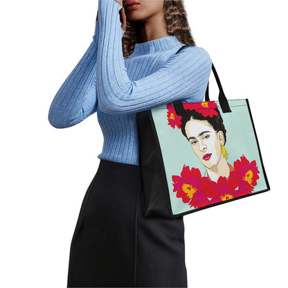 Frida Kahlo And Floral Print Canvas Tote Bag