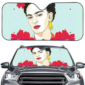 Frida Kahlo And Floral Print Car Windshield Sun Shade