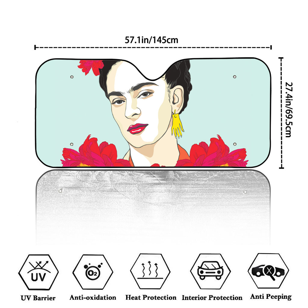 Frida Kahlo And Floral Print Car Windshield Sun Shade