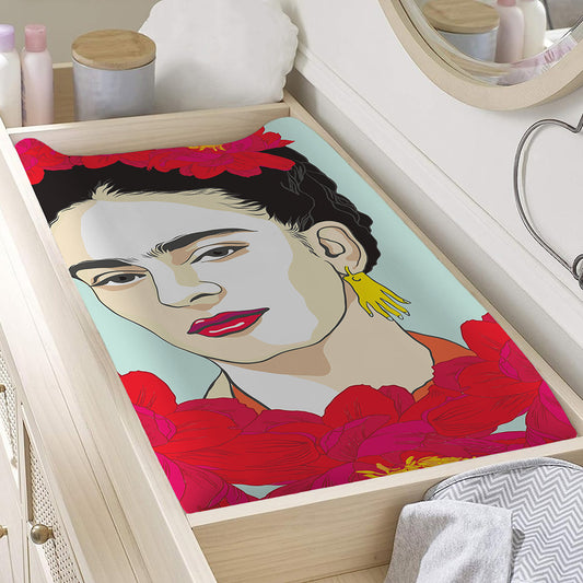 Frida Kahlo And Floral Print Changing Pad Cover