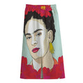 Frida Kahlo And Floral Print Cotton Front Slit Maxi Skirt