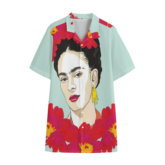 Frida Kahlo And Floral Print Cotton Hawaiian Shirt