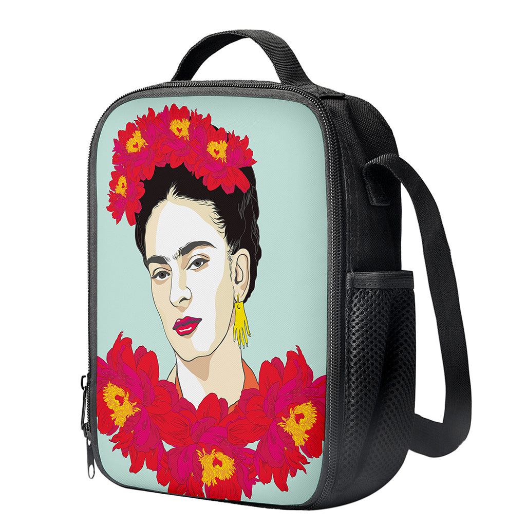 Frida Kahlo And Floral Print Crossbody Lunch Bag
