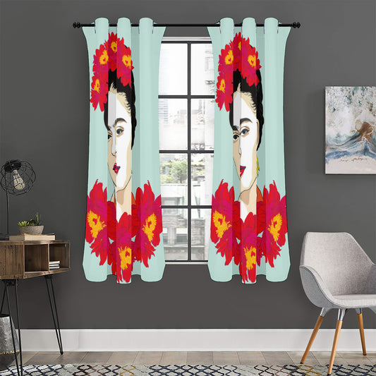 Frida Kahlo And Floral Print Curtain