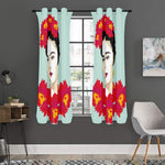 Frida Kahlo And Floral Print Curtain