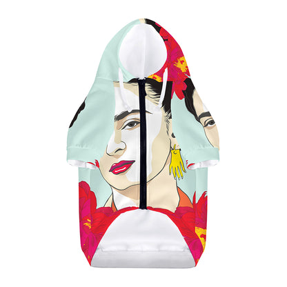 Frida Kahlo And Floral Print Dog Zip Up Hoodie