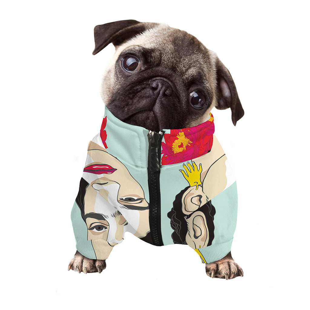 Frida Kahlo And Floral Print Dog Zip Up Jacket