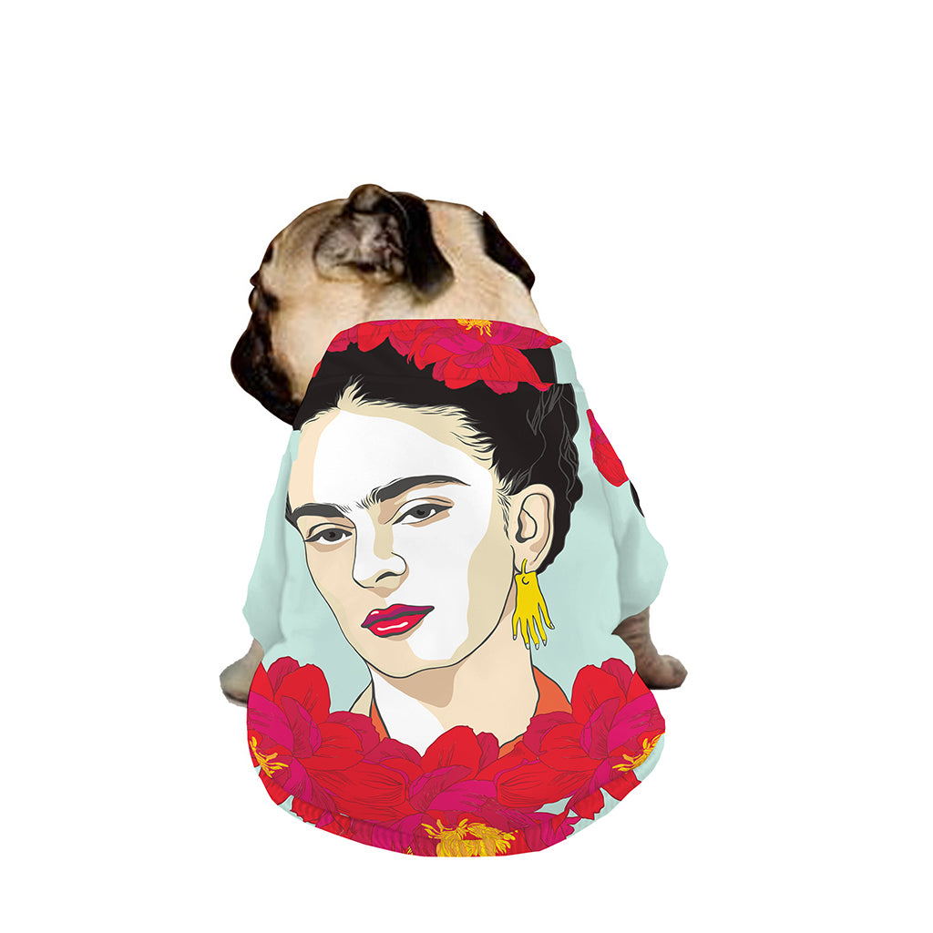 Frida Kahlo And Floral Print Dog Zip Up Jacket