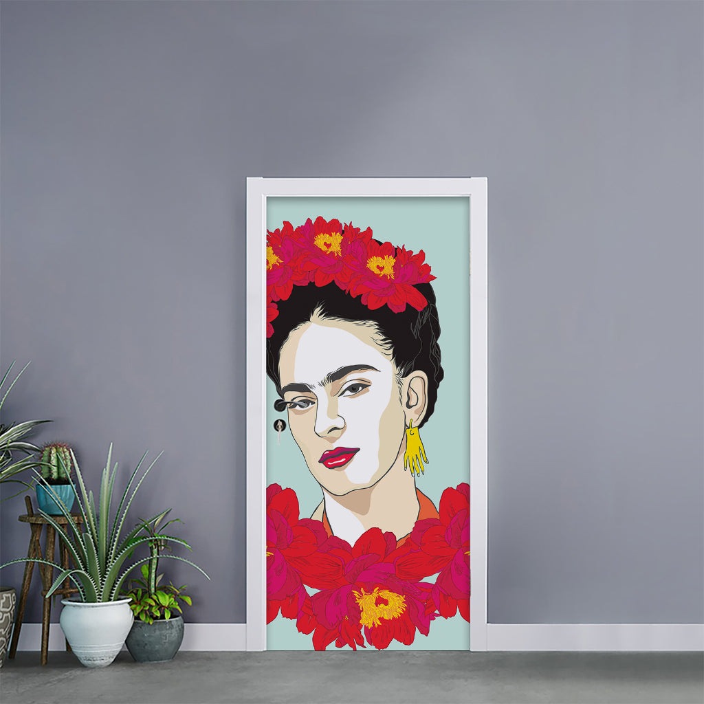 Frida Kahlo And Floral Print Door Sticker