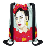 Frida Kahlo And Floral Print Drawstring Backpack