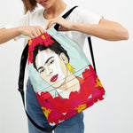 Frida Kahlo And Floral Print Drawstring Backpack