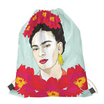 Frida Kahlo And Floral Print Drawstring Bag