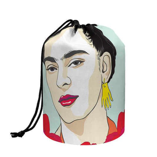 Frida Kahlo And Floral Print Drawstring Makeup Bag
