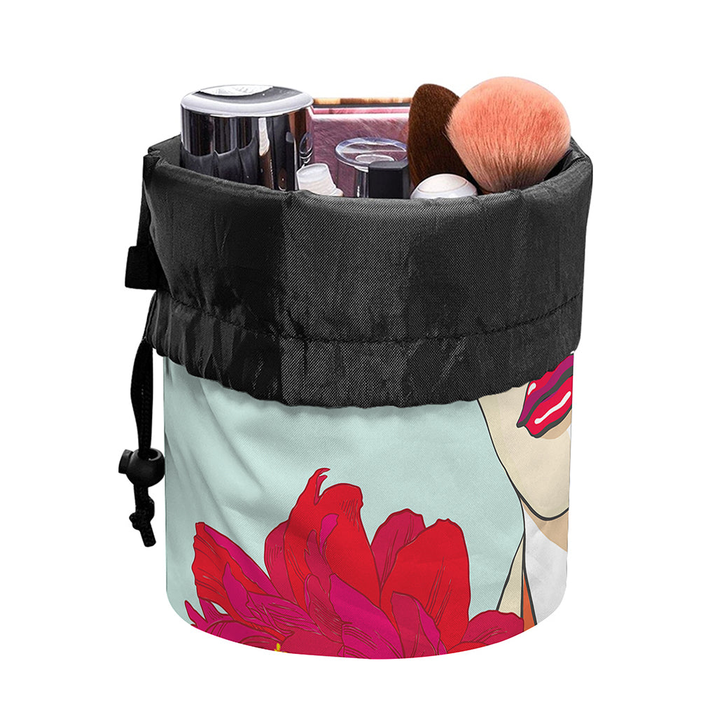Frida Kahlo And Floral Print Drawstring Makeup Bag
