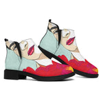 Frida Kahlo And Floral Print Flat Ankle Boots