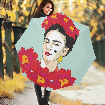 Frida Kahlo And Floral Print Foldable Umbrella