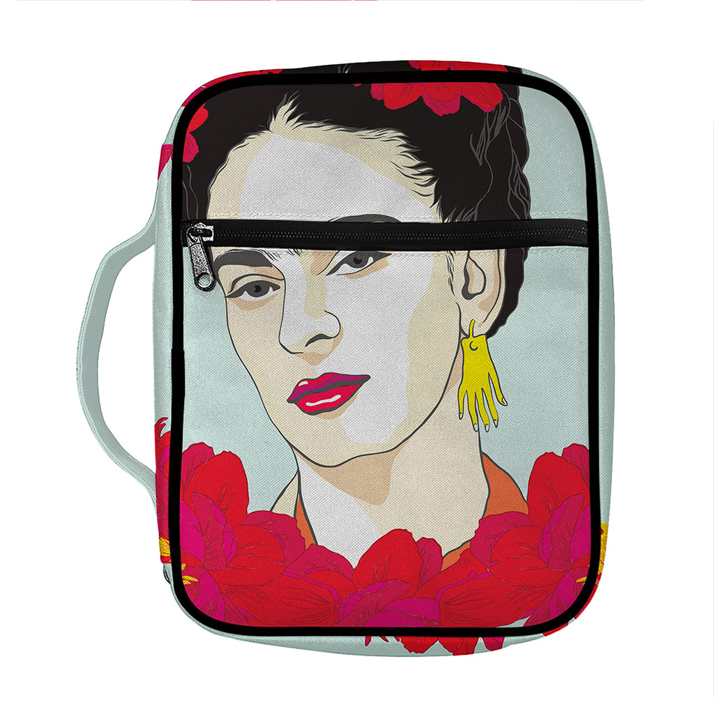Frida Kahlo And Floral Print Front Pocket Bible Bag