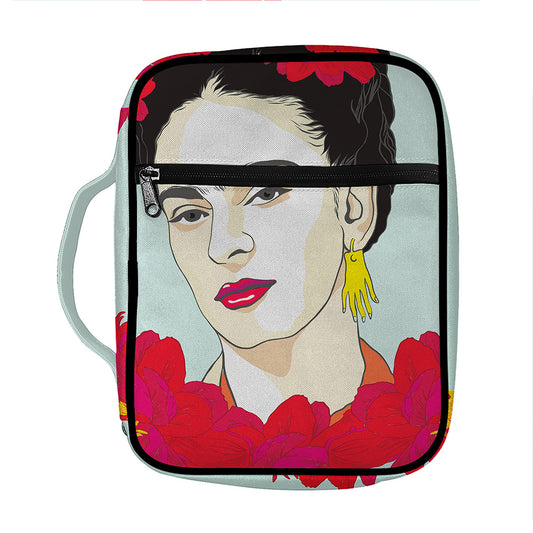 Frida Kahlo And Floral Print Front Pocket Bible Bag