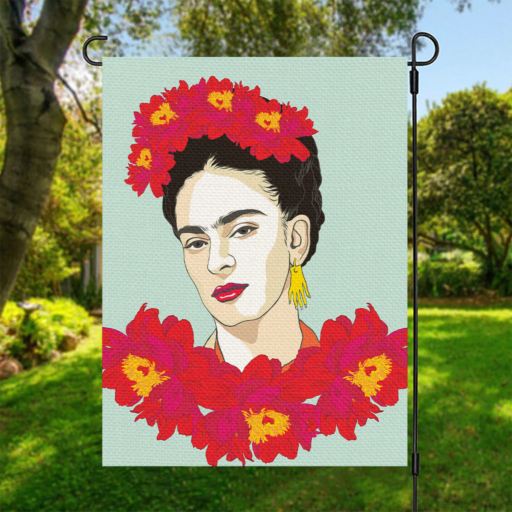 Frida Kahlo And Floral Print Garden Flag