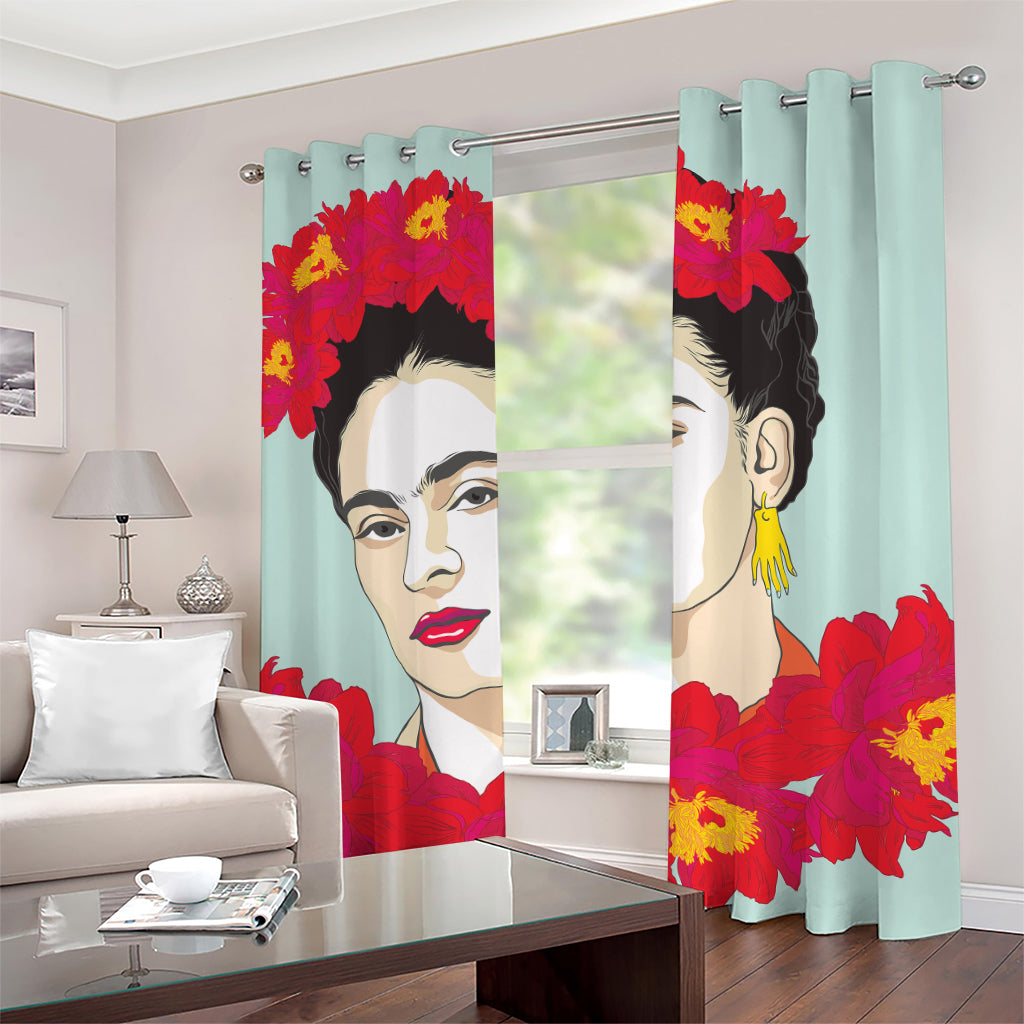 Frida Kahlo And Floral Print Grommet Curtains