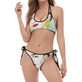 Frida Kahlo And Floral Print Halter Scoop Tie Side Bikini