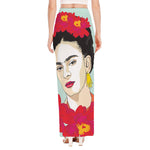 Frida Kahlo And Floral Print High Slit Maxi Skirt
