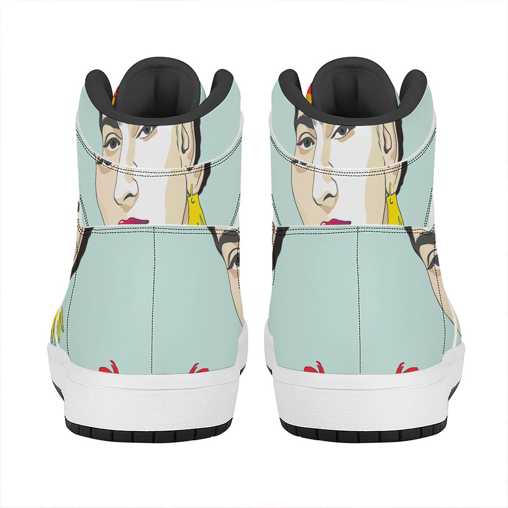 Frida Kahlo And Floral Print High Top Leather Sneakers