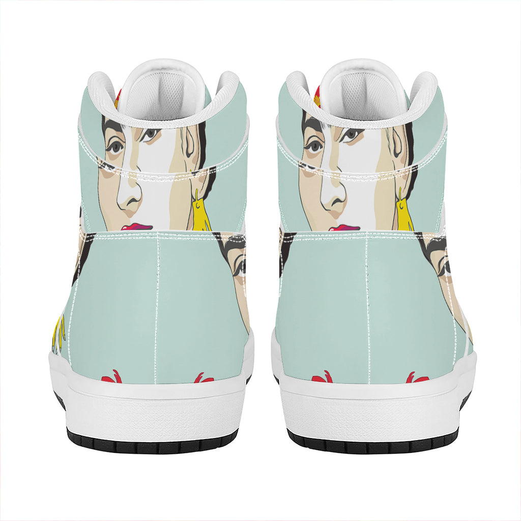 Frida Kahlo And Floral Print High Top Leather Sneakers