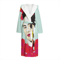 Frida Kahlo And Floral Print Hooded Bathrobe