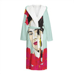 Frida Kahlo And Floral Print Hooded Bathrobe