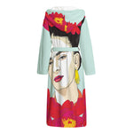 Frida Kahlo And Floral Print Hooded Bathrobe