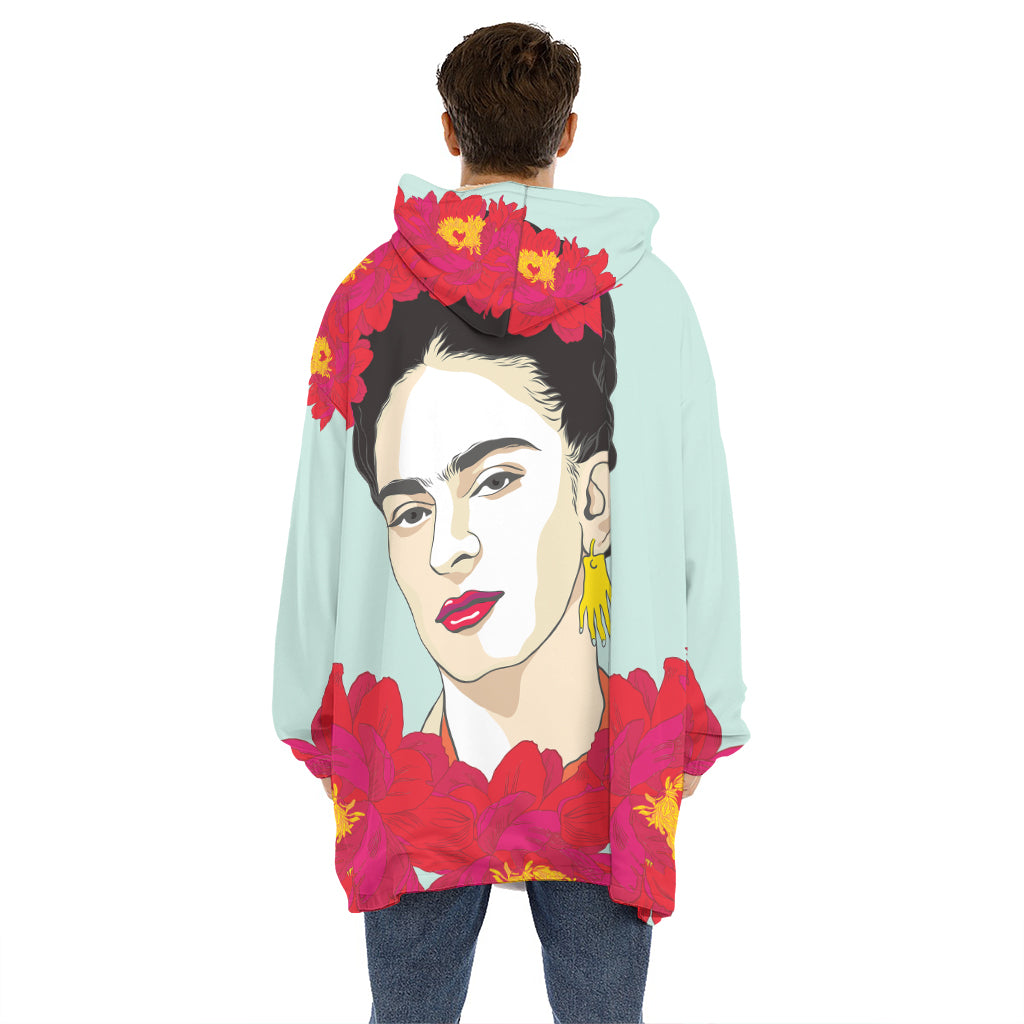 Frida Kahlo And Floral Print Hoodie Blanket