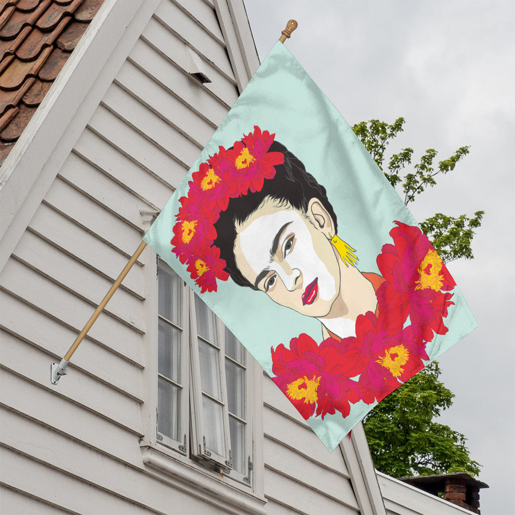 Frida Kahlo And Floral Print House Flag