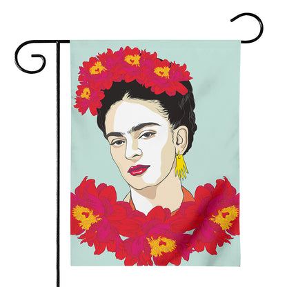 Frida Kahlo And Floral Print House Flag