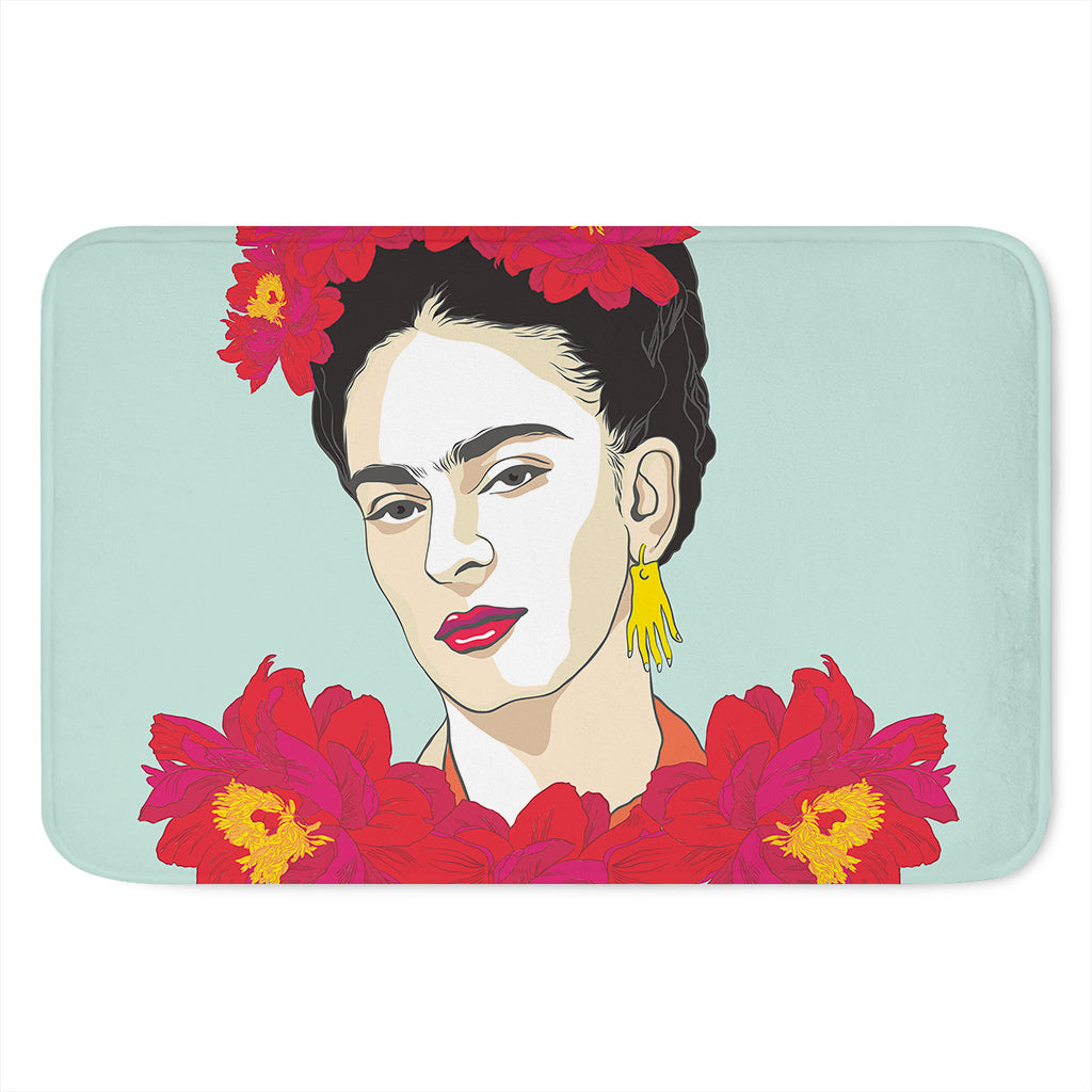 Frida Kahlo And Floral Print Indoor Door Mat