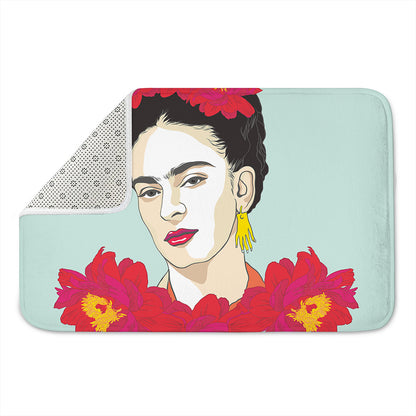 Frida Kahlo And Floral Print Indoor Door Mat