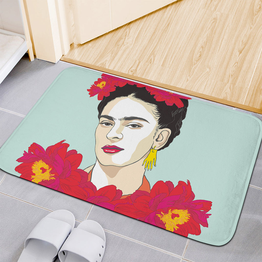 Frida Kahlo And Floral Print Indoor Door Mat