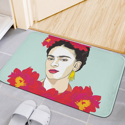 Frida Kahlo And Floral Print Indoor Door Mat
