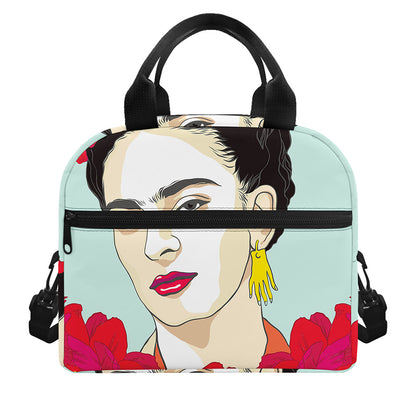 Frida Kahlo And Floral Print Insulated Lunch Bag