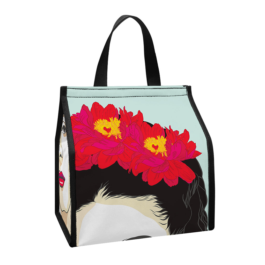 Frida Kahlo And Floral Print Insulated Lunch Tote