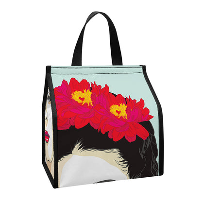 Frida Kahlo And Floral Print Insulated Lunch Tote