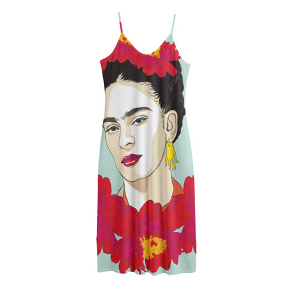 Frida Kahlo And Floral Print Jersey Midi Cami Dress