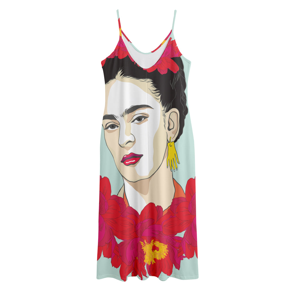 Frida Kahlo And Floral Print Jersey Midi Cami Dress