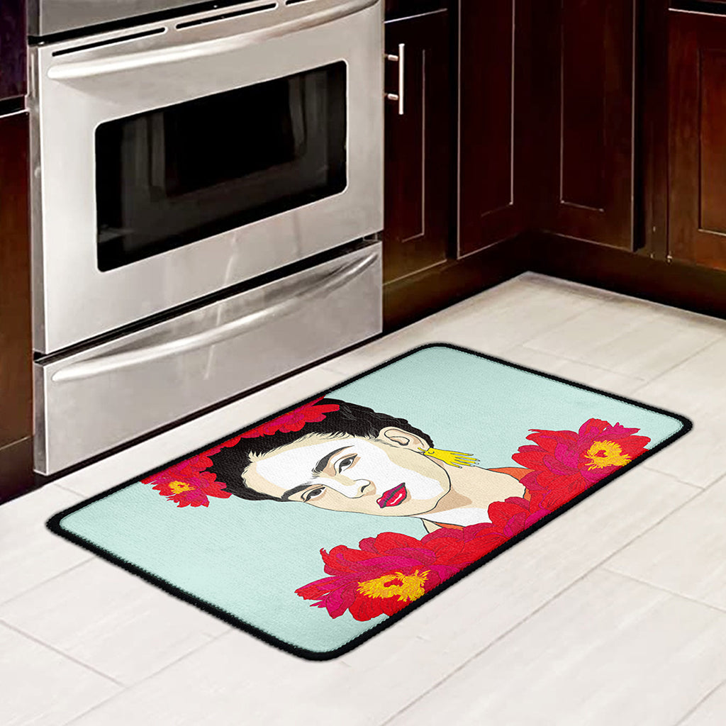 Frida Kahlo And Floral Print Kitchen Mat