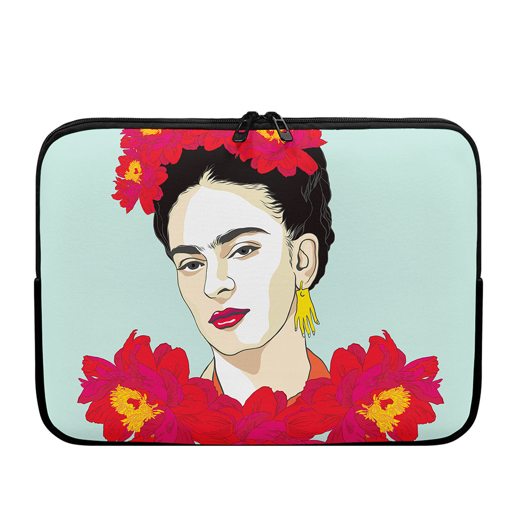 Frida Kahlo And Floral Print Laptop Sleeve