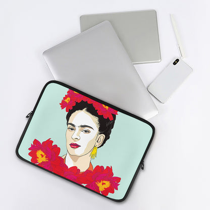 Frida Kahlo And Floral Print Laptop Sleeve