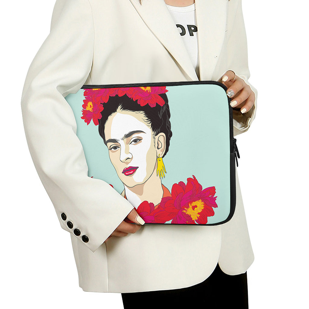 Frida Kahlo And Floral Print Laptop Sleeve